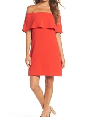 Charles Henry Off Shoulder Ruffle Dress Coral Size M Shift Mini